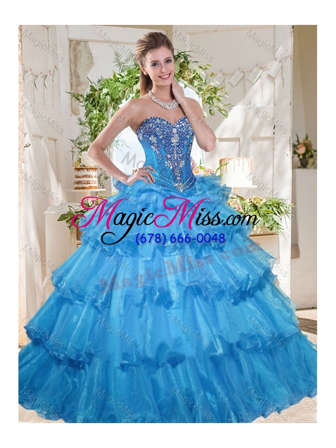 wholesale elegant puffy skirt beaded and ruffled layers sweet fifteen gown