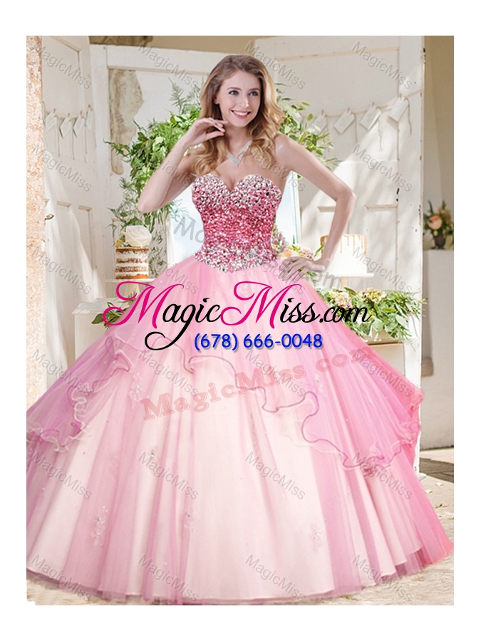 wholesale lovely ruffled layers sweet 16 dress with beaded bodice in pink