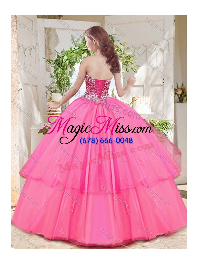 wholesale lovely ruffled layers sweet 16 dress with beaded bodice in pink