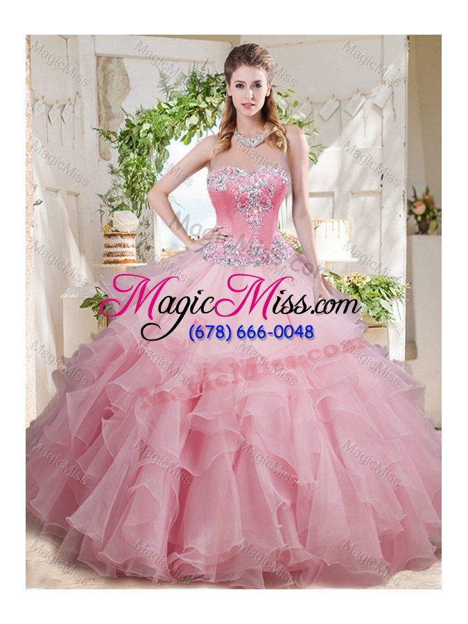 wholesale wonderful beaded and ruffled layer big puffy sweet 16 dress in baby pink