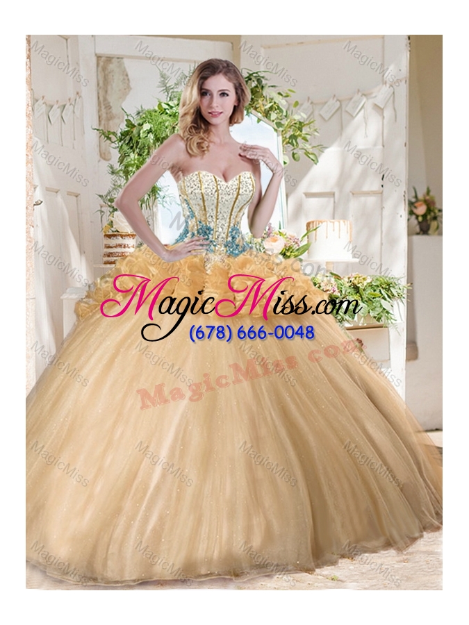 wholesale gorgeous beaded and bubble organza sweet 16 dress in gold
