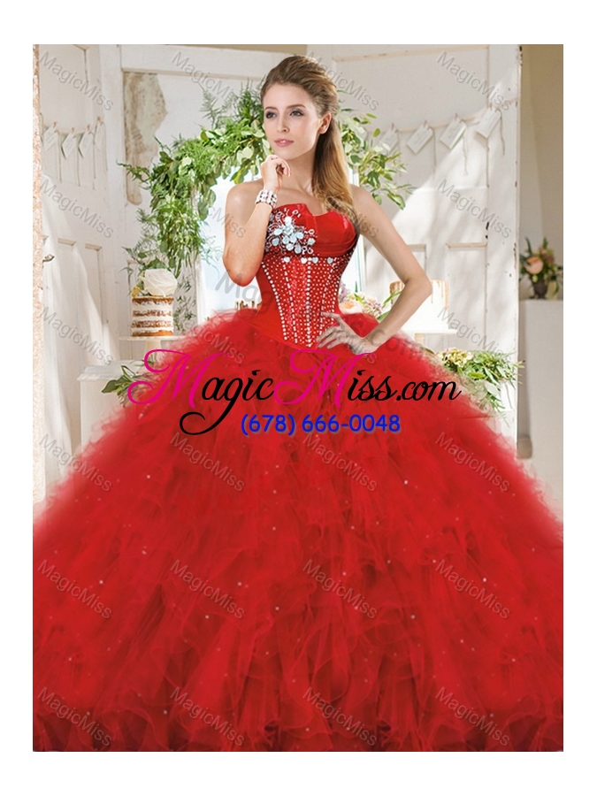 wholesale popular really puffy red sweet sixteen dress with beading and ruffles
