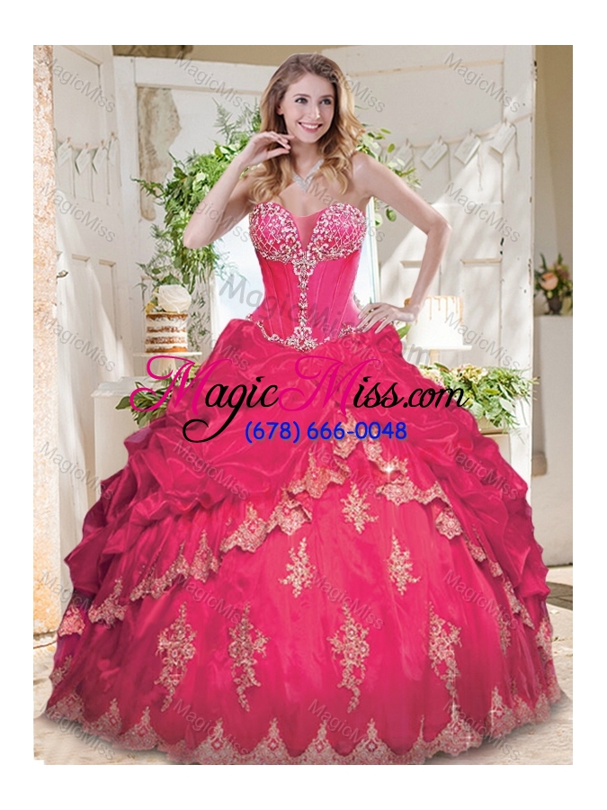 wholesale unique applique and beaded red quinceanera dress with see through sweetheart