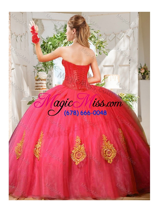 wholesale romantic beaded and gold applique really puffy vestidos de quinceanera dress in red