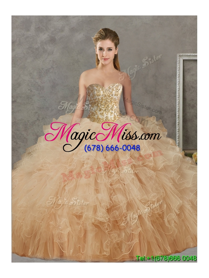 wholesale wonderful big puffy champagne detachable quinceanera dresses with beading and ruffles