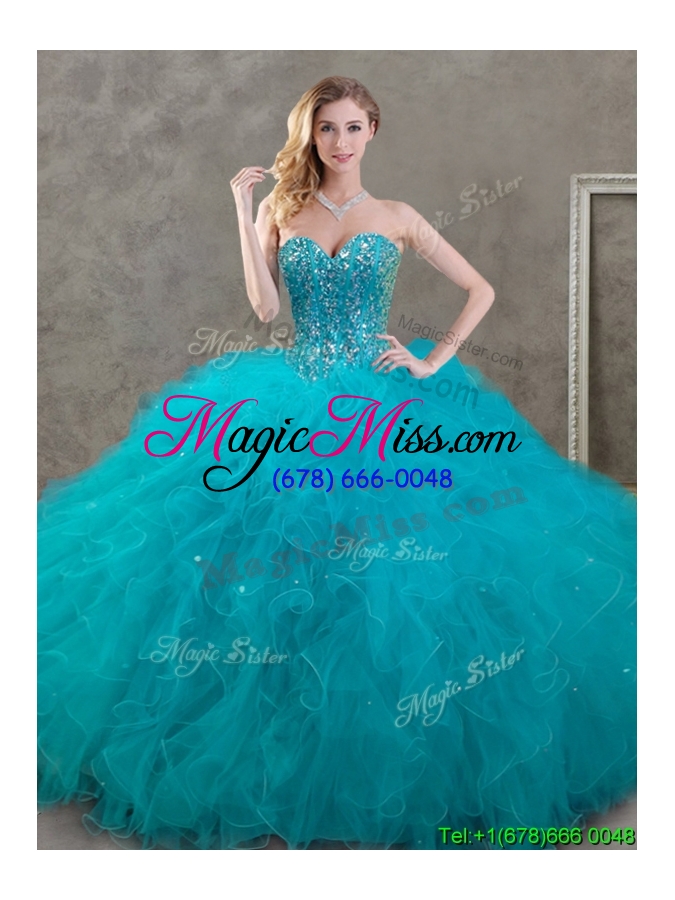 wholesale new arrivals beaded and ruffled teal detachable quinceanera dresses in organza