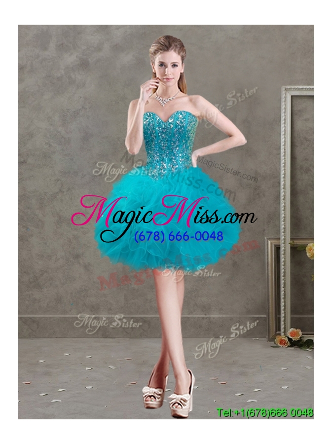 wholesale new arrivals beaded and ruffled teal detachable quinceanera dresses in organza