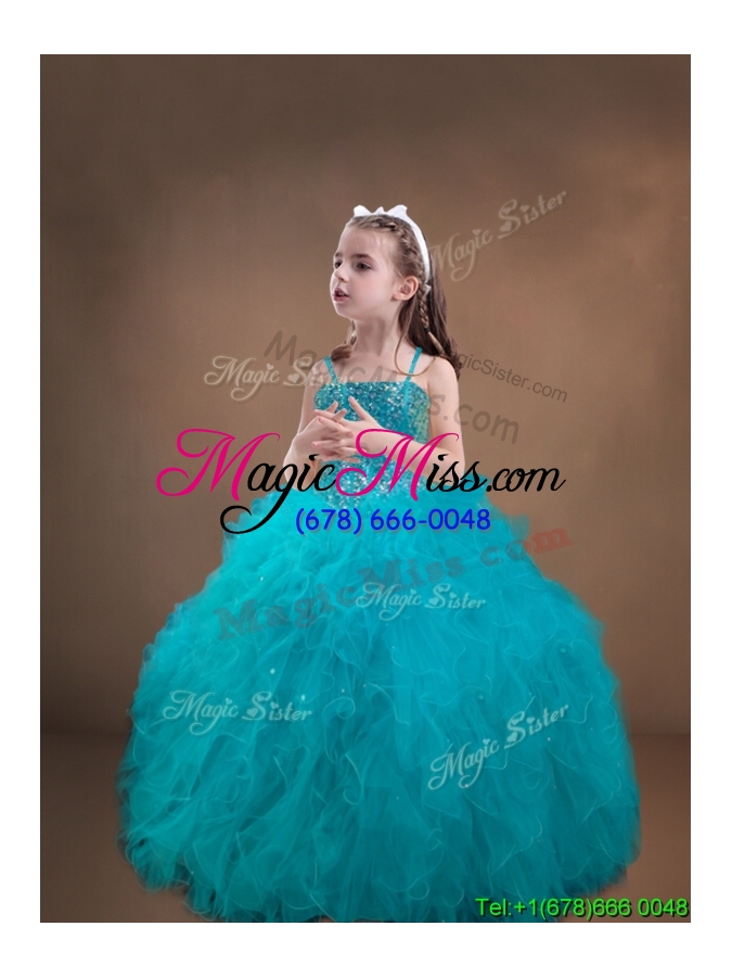 wholesale luxurious beaded and ruffled quinceanera dress and sweet spaghetti straps teal mini quinceanera dress and discount sequined short dama dresses