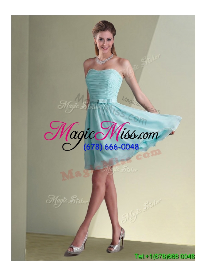 wholesale beautiful strapless chiffon short dama dress with belt and ruching