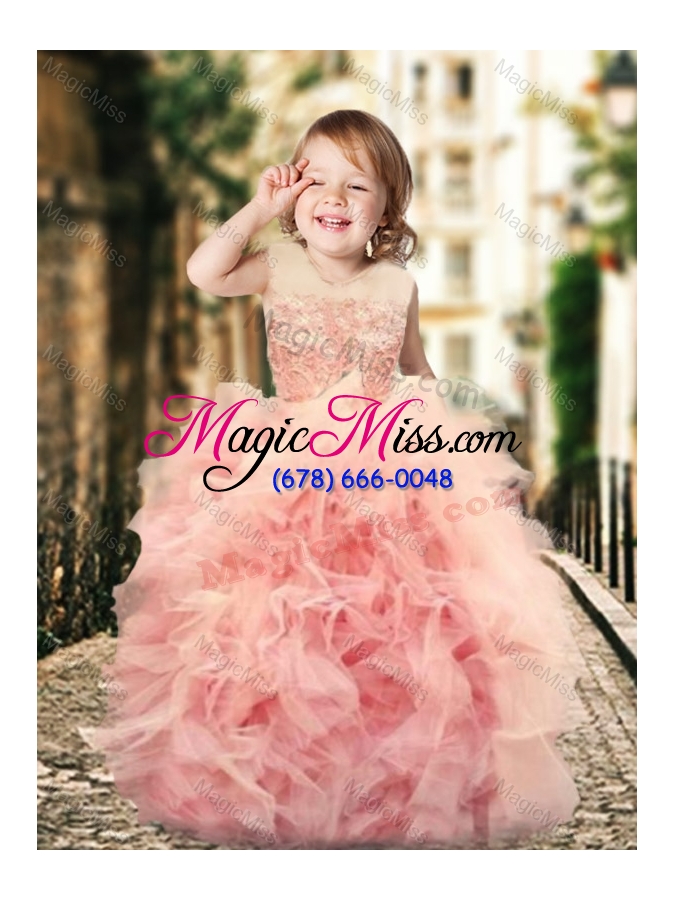 wholesale wonderful ruffled and laced flower girl dress with see through scoop