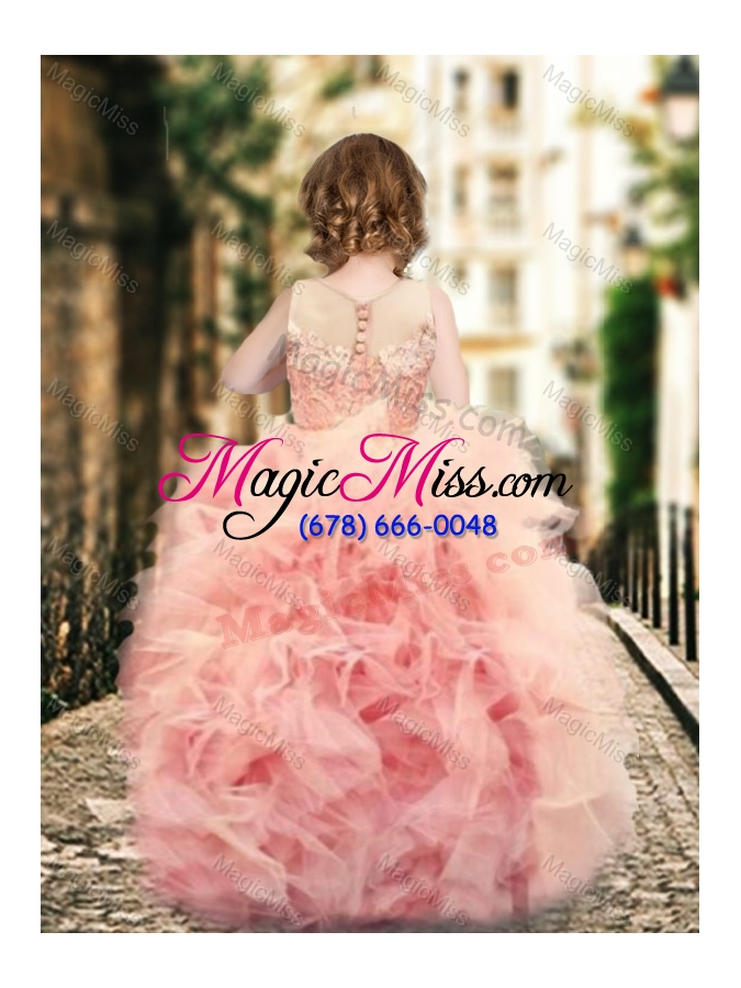 wholesale wonderful ruffled and laced flower girl dress with see through scoop