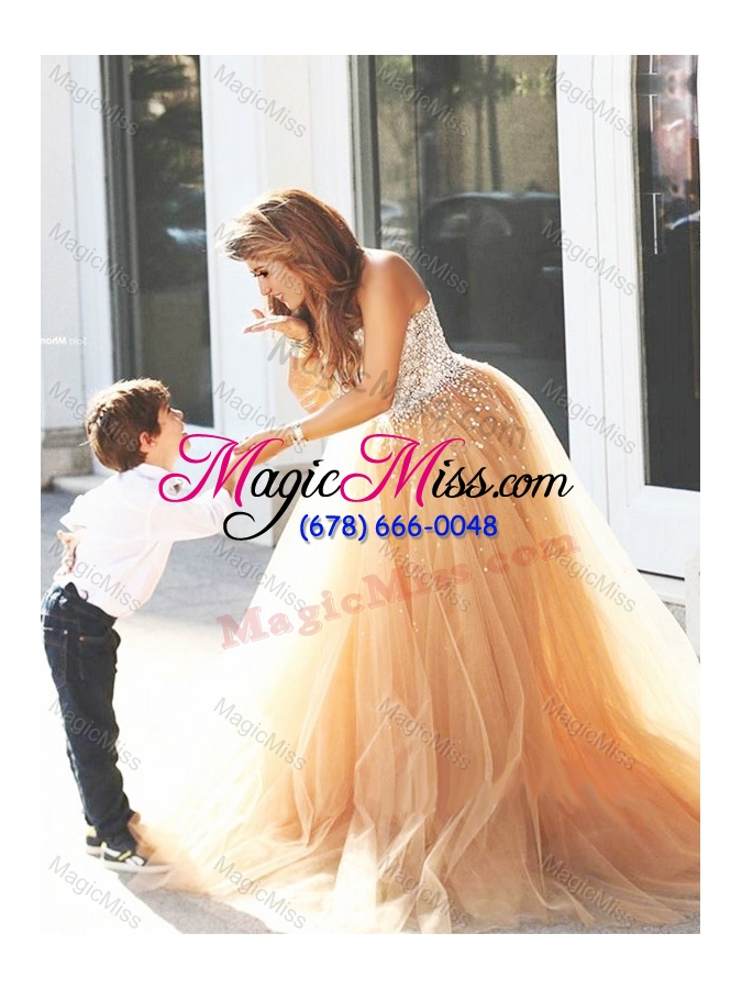 wholesale new arrivals beaded sexy prom dress with brush train and cheap sweetheart little girl dress with beading