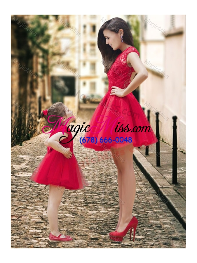 wholesale feminine high neck backless sexy prom dress in red and beautiful mini length little girl dress with cap sleeves