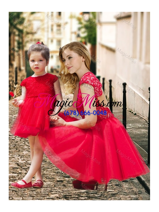 wholesale feminine high neck backless sexy prom dress in red and beautiful mini length little girl dress with cap sleeves