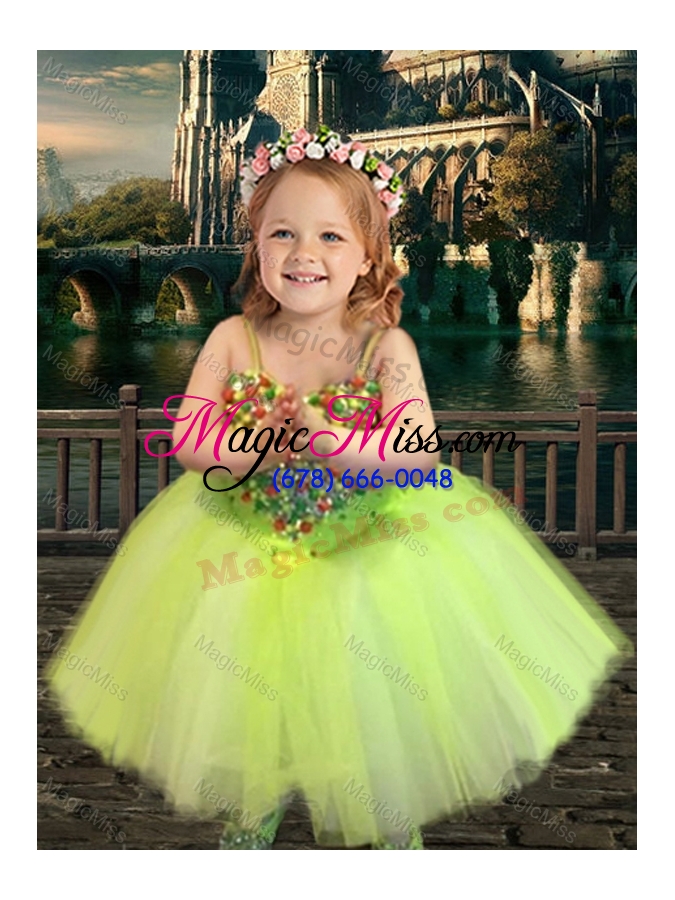 wholesale new arrivals beaded really puffy sexy prom dress in yellow green and classical spaghetti straps little girl dress with beading
