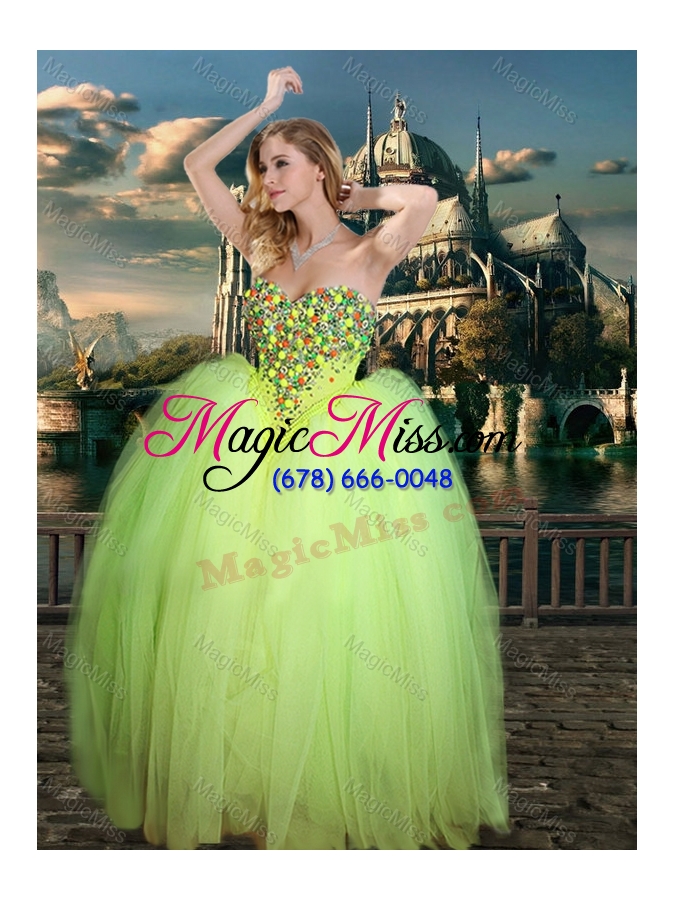 wholesale new arrivals beaded really puffy sexy prom dress in yellow green and classical spaghetti straps little girl dress with beading