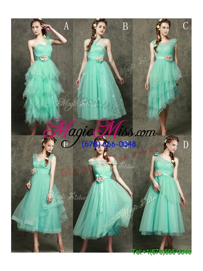 wholesale see through scoop bridesmaid dress with appliques and hand made flowers
