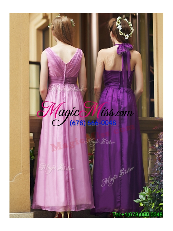 wholesale exclusive empire chiffon ankle length bridesmaid dress with ruching