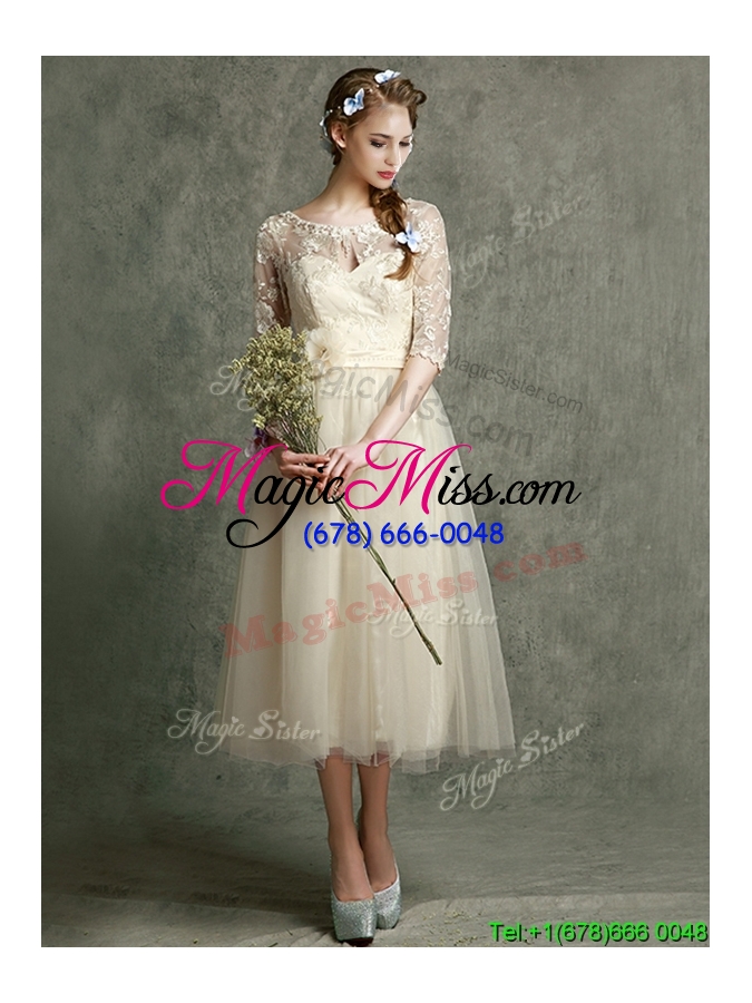 wholesale see through scoop half sleeves dama dress with hand made flowers and lace