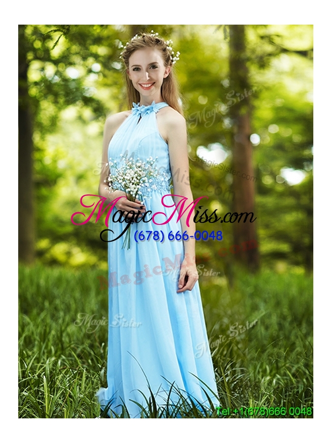 wholesale discount halter top light blue dama dress with appliques
