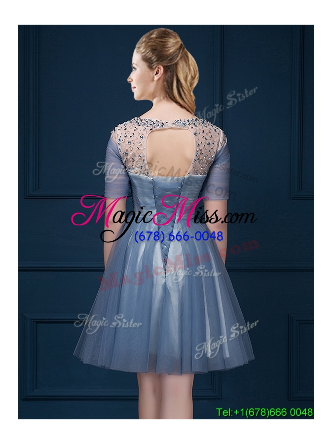wholesale exclusive scoop short sleeves beading dama dress in navy blue