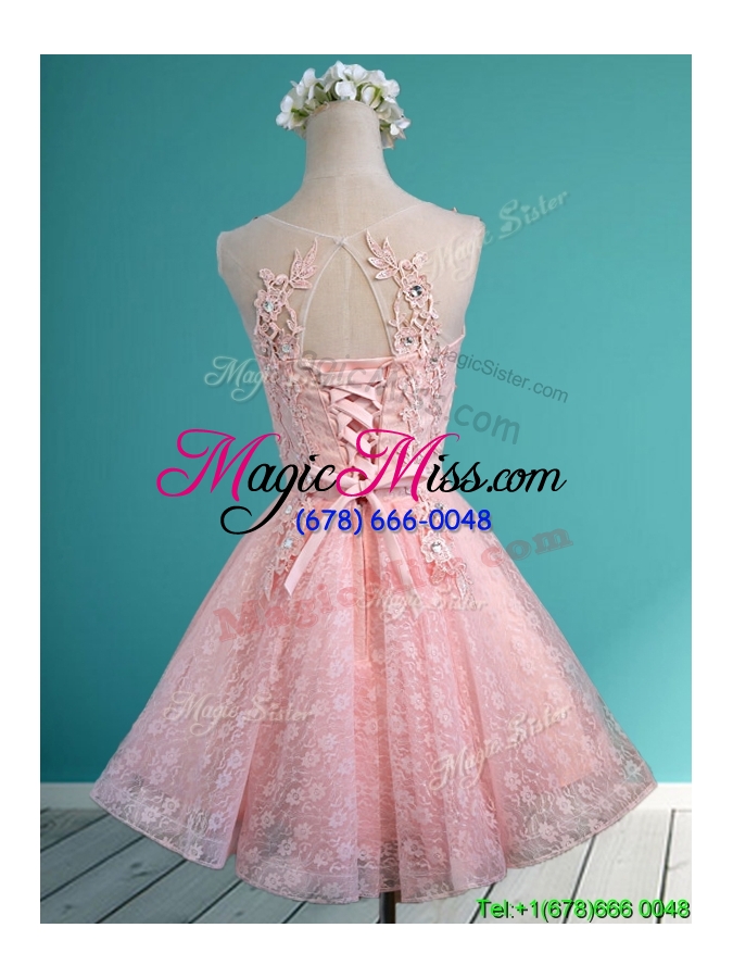 wholesale best scoop beading and appliques short dama dress in baby pink