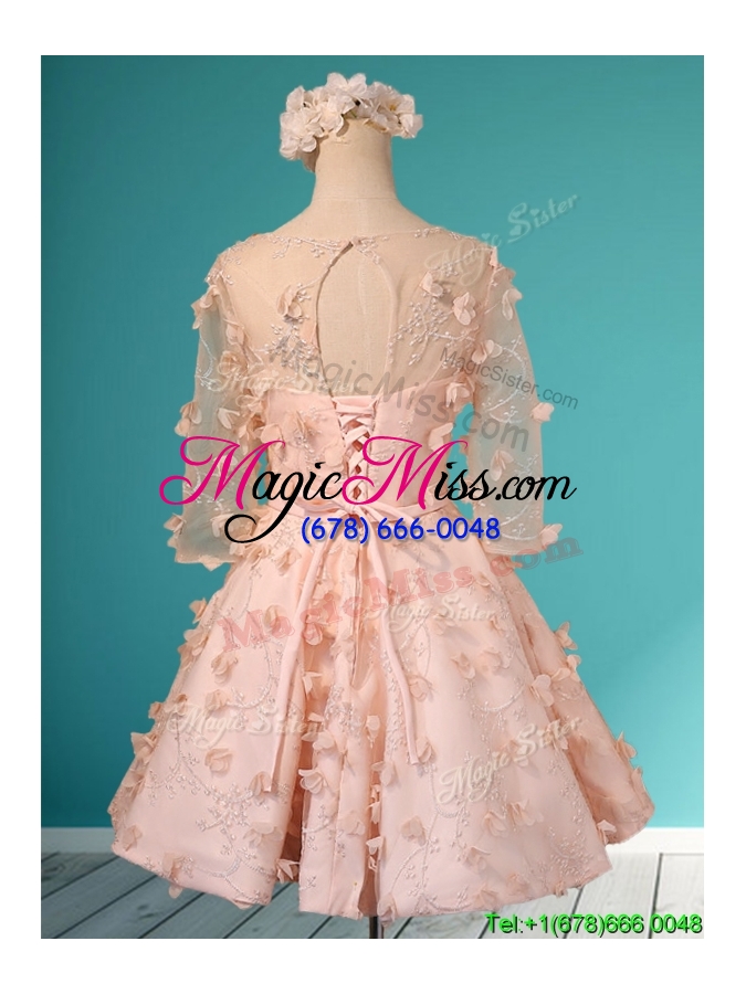 wholesale wonderful applique and belted scoop short dama dress in peach