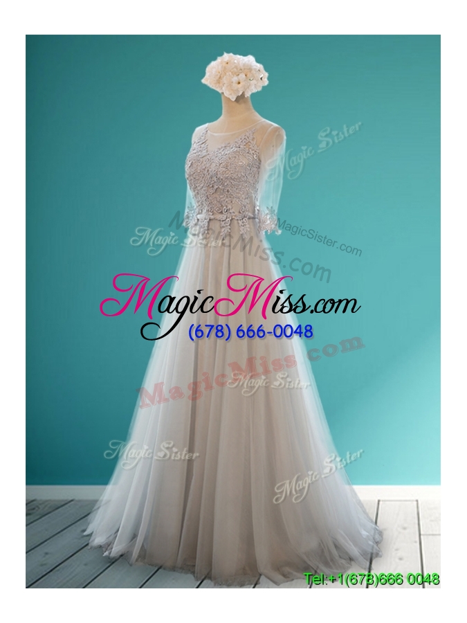 wholesale luxurious scoop half sleeves grey dama dress with appliques and belt