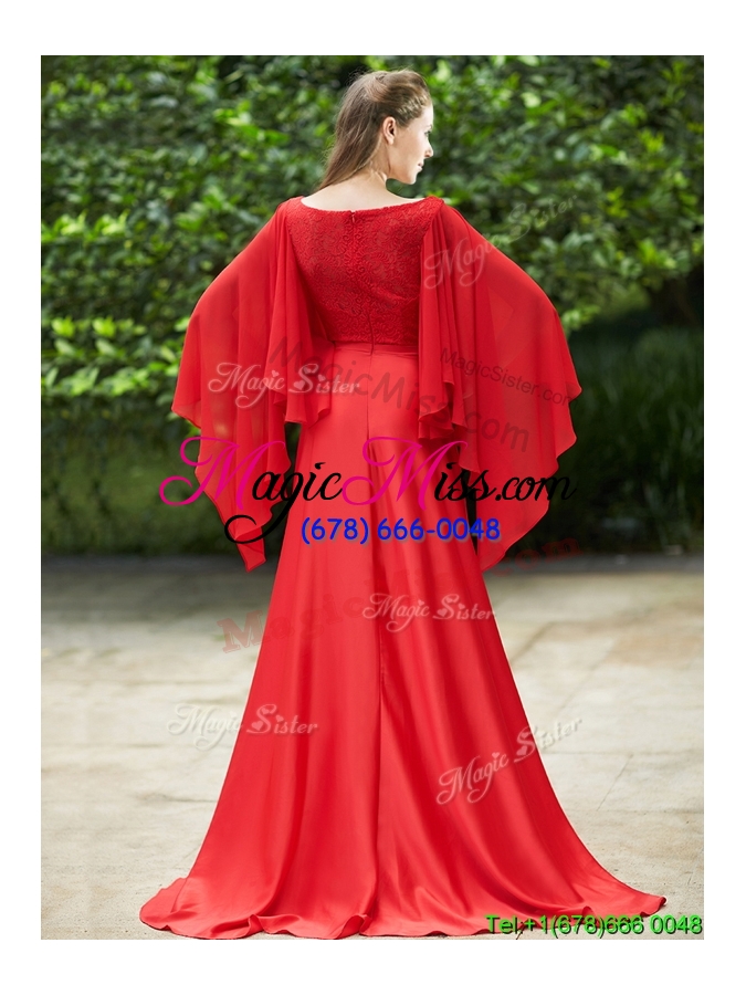 wholesale pretty bateau long sleeves red dama dress with beading and high slit