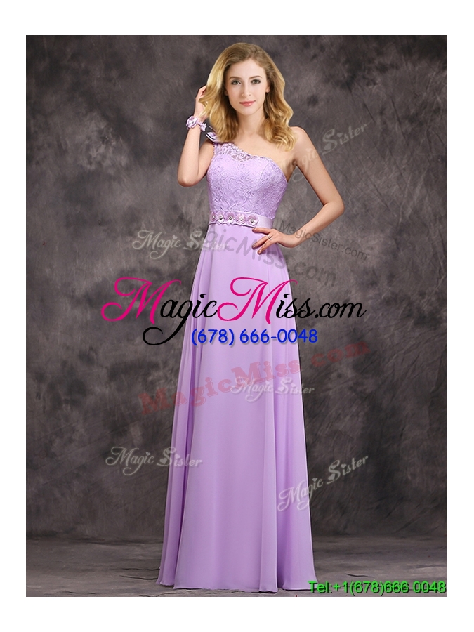 wholesale pretty one shoulder lavender dama dress with applique decorated waist