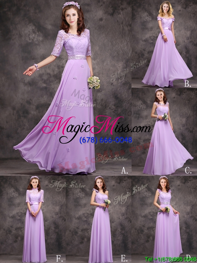 wholesale pretty one shoulder lavender dama dress with applique decorated waist