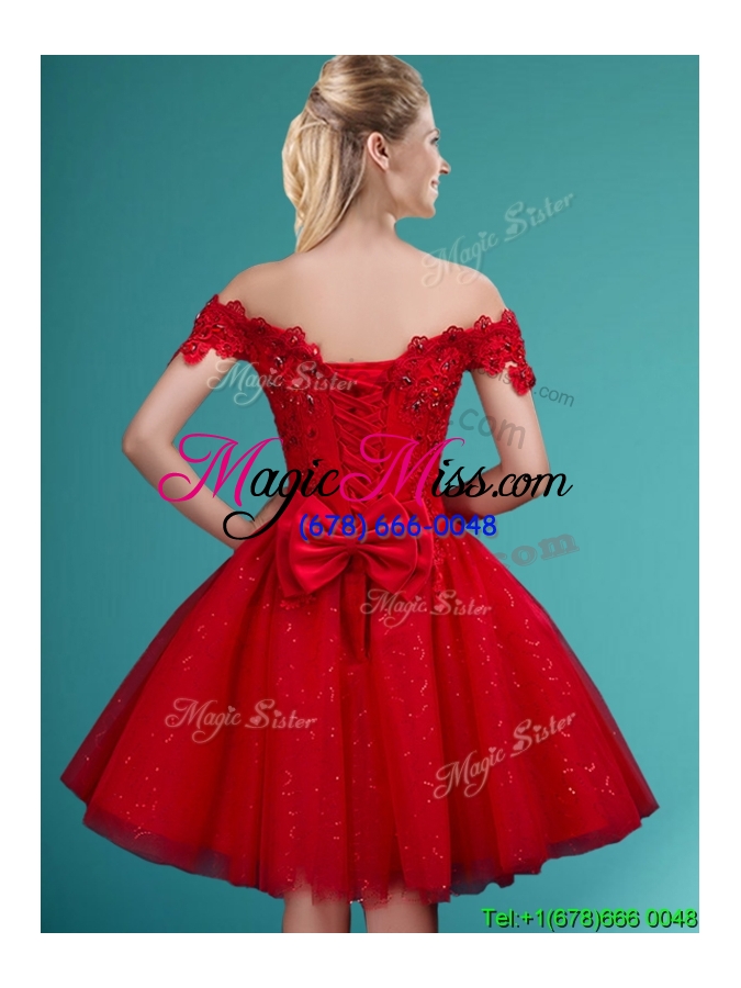 wholesale wonderful off the shoulder cap sleeves dama dress with beading and bowknot