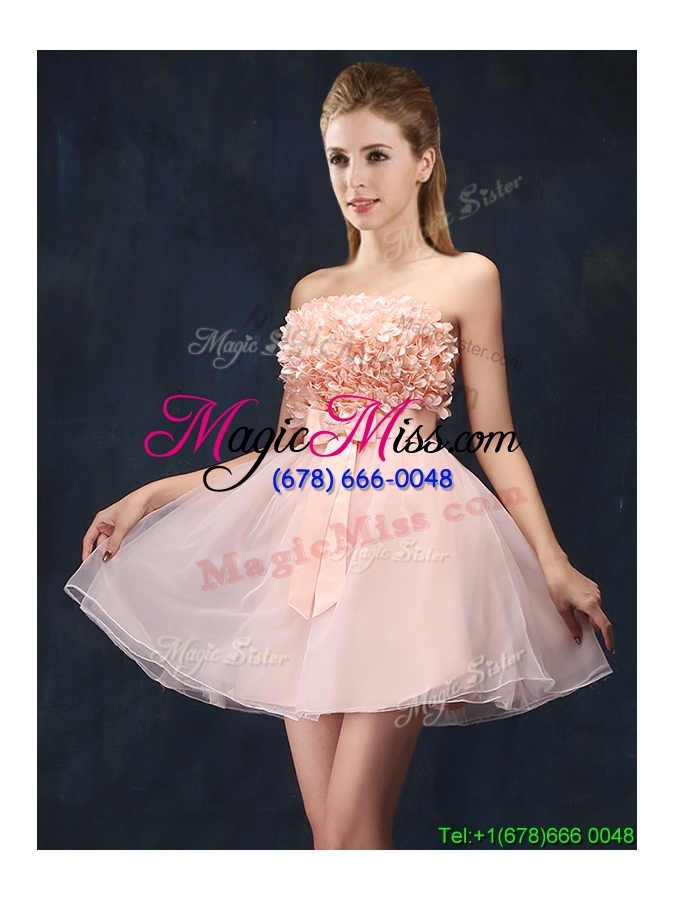 wholesale lovely baby pink short prom dress with bowknot and hand made flowers