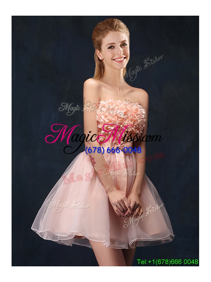 wholesale lovely baby pink short prom dress with bowknot and hand made flowers