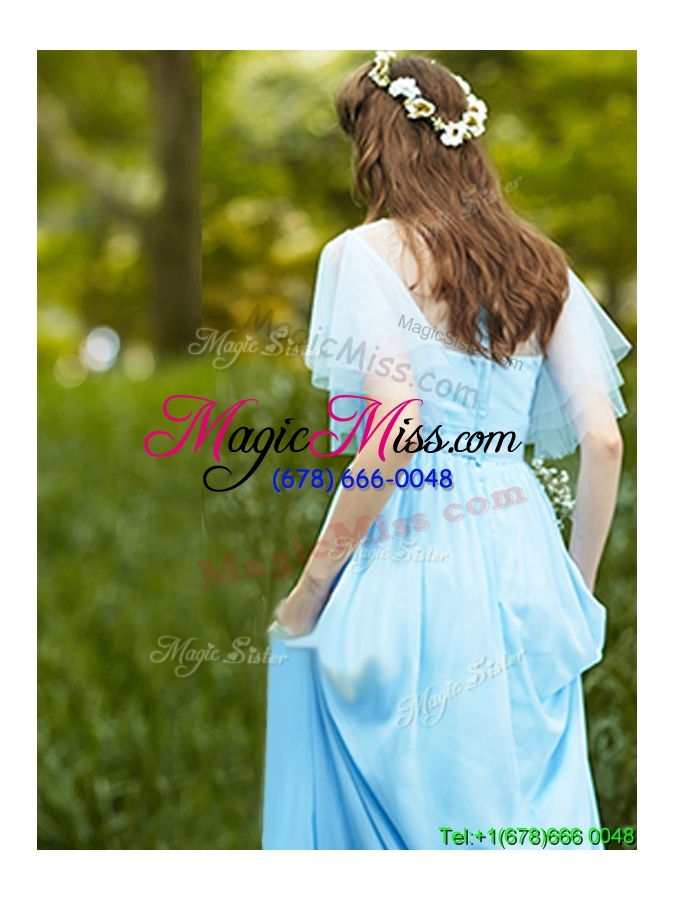wholesale see through bateau short sleeves prom dress with appliques