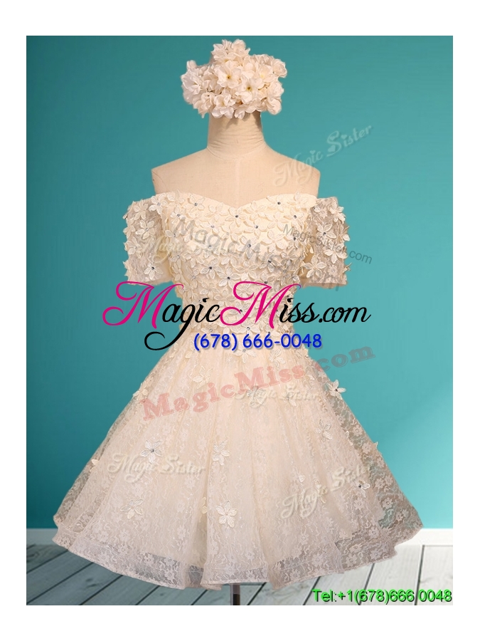 wholesale elegant off the shoulder short sleeves prom dress with appliques and beading