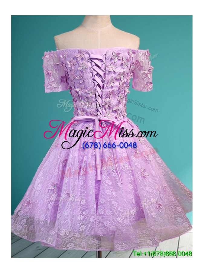 wholesale elegant off the shoulder short sleeves prom dress with appliques and beading