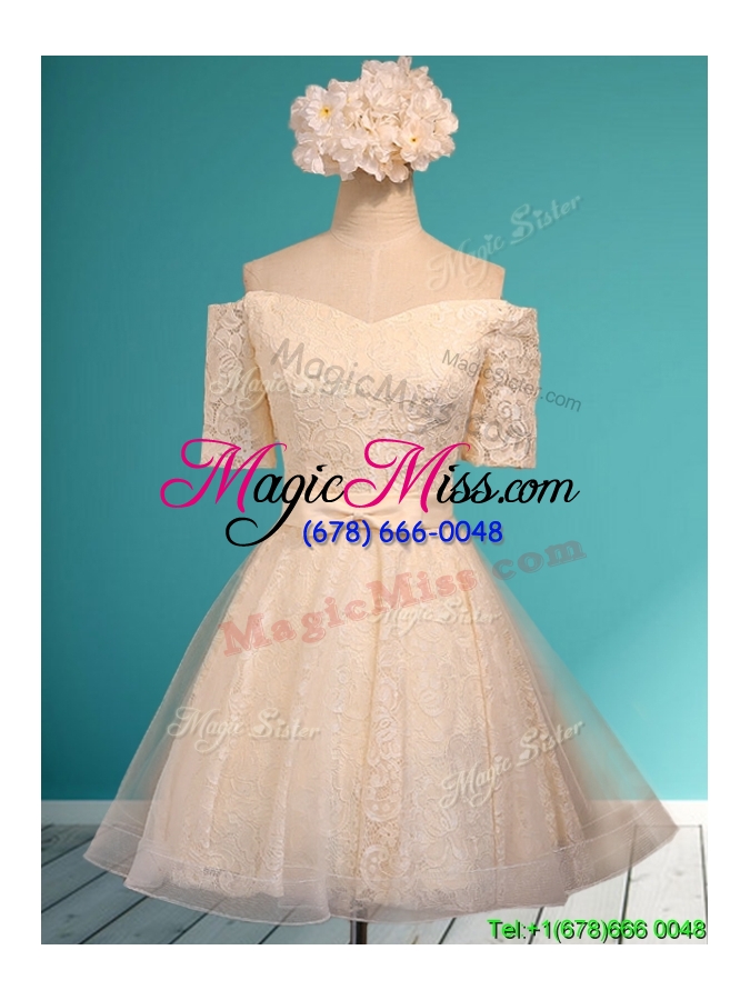 wholesale new style off the shoulder short sleeves prom dress with bowknot