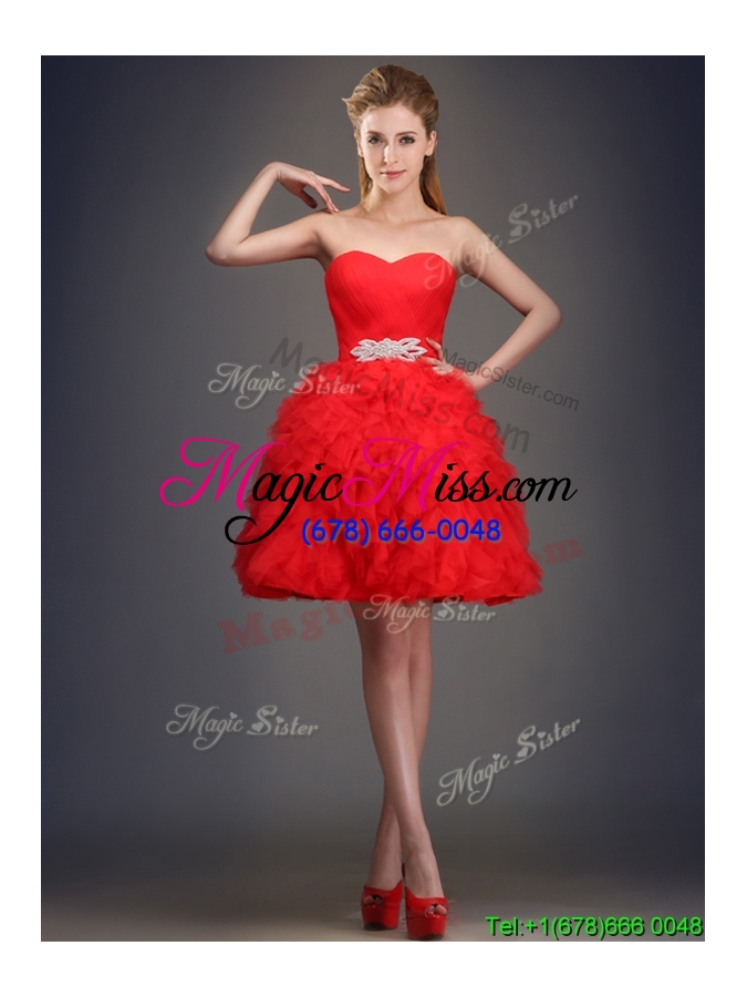 wholesale perfect really puffy red prom dress with beading and ruffles