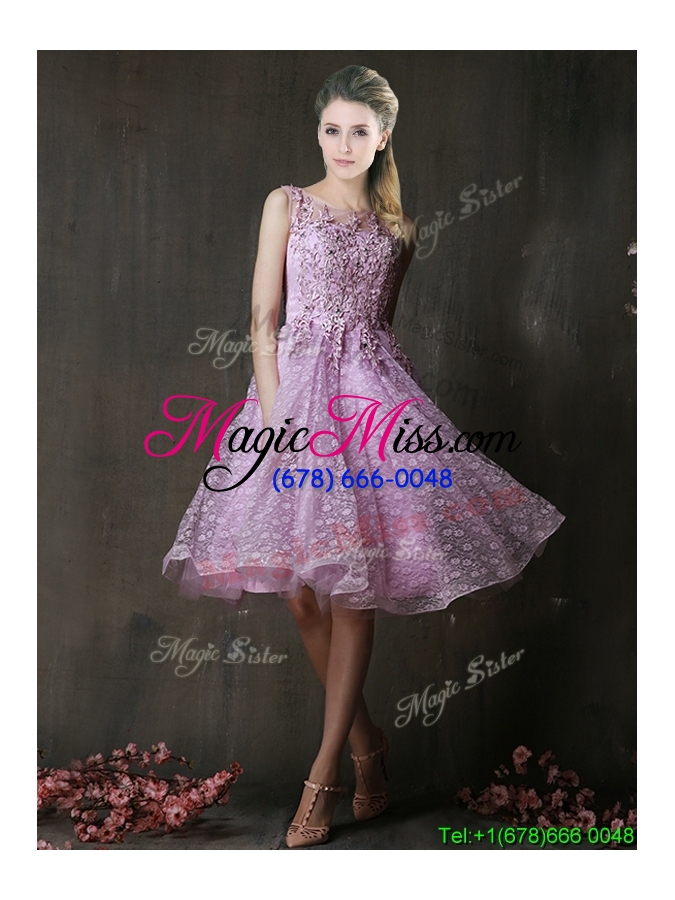 wholesale popular see through beaded and applique prom dress in lavender
