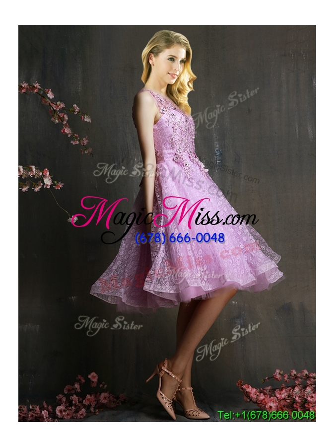 wholesale popular see through beaded and applique prom dress in lavender