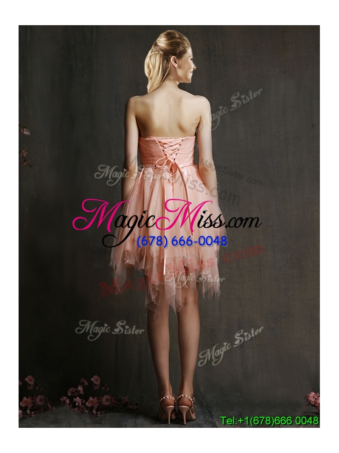 wholesale popular belted and ruffled short bridesmaid dress in watermelon red