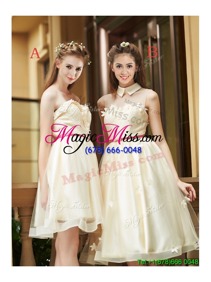 wholesale gorgeous high neck champagne bridesmaid dress with appliques and sashes