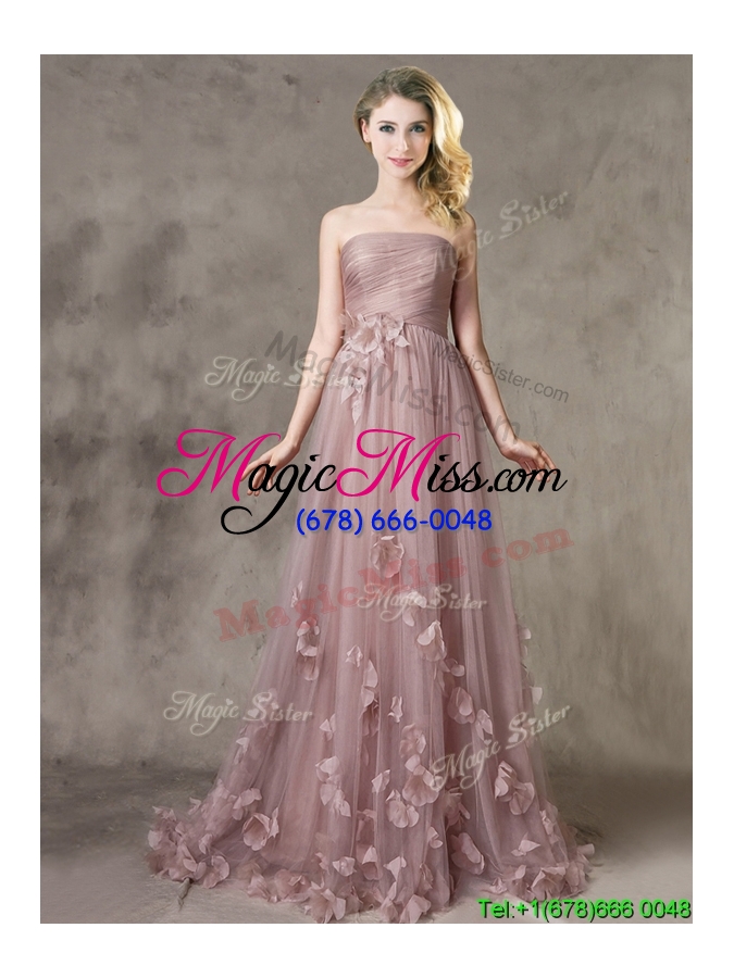 wholesale classical strapless brush train bridesmaid dress with appliques