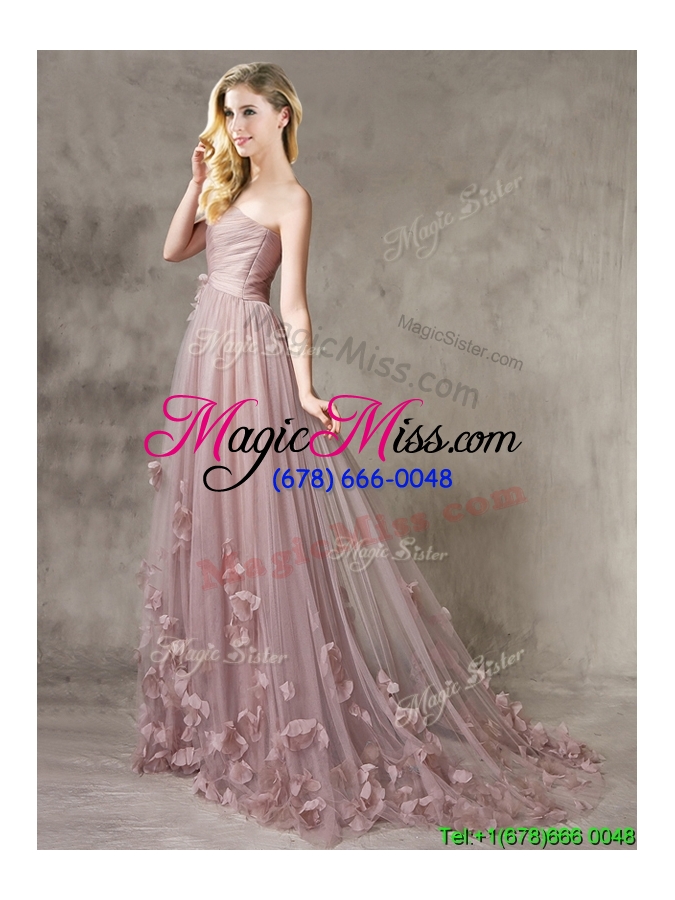 wholesale classical strapless brush train bridesmaid dress with appliques