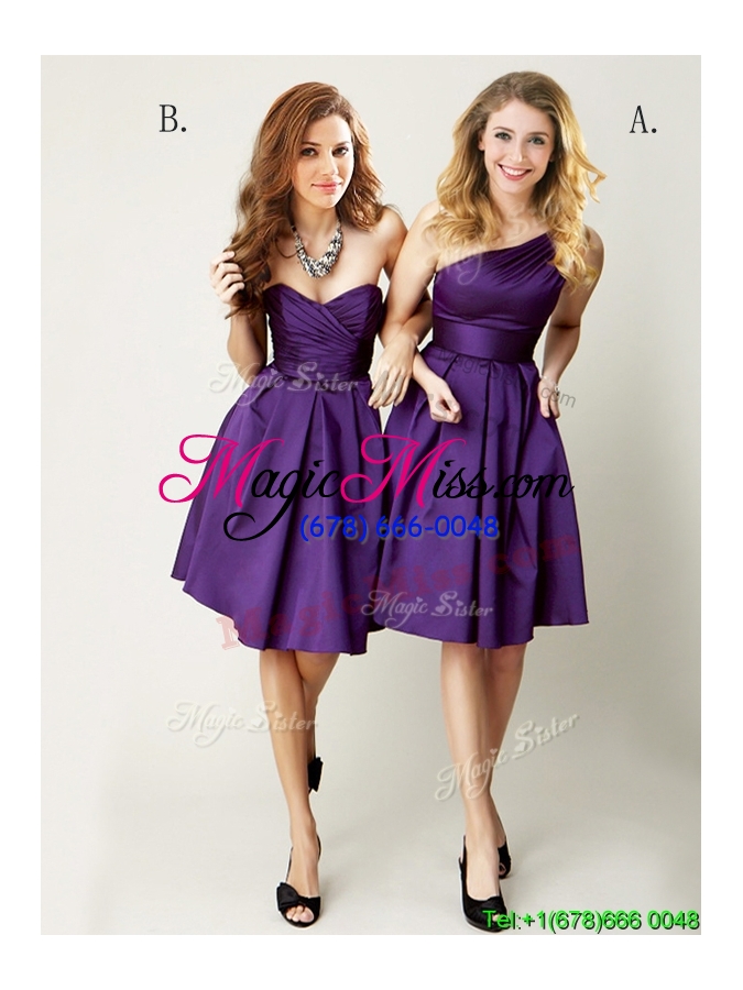 wholesale beautiful one shoulder purple short bridesmaid dress for summer