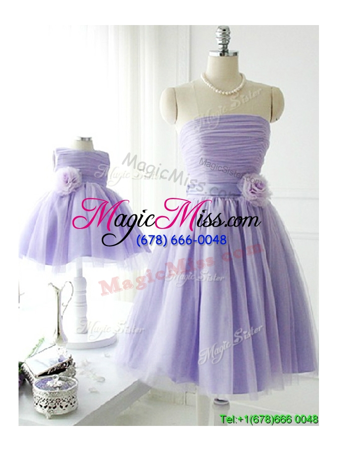 wholesale simple handcrafted flower tulle lavender bridesmaid dress with strapless