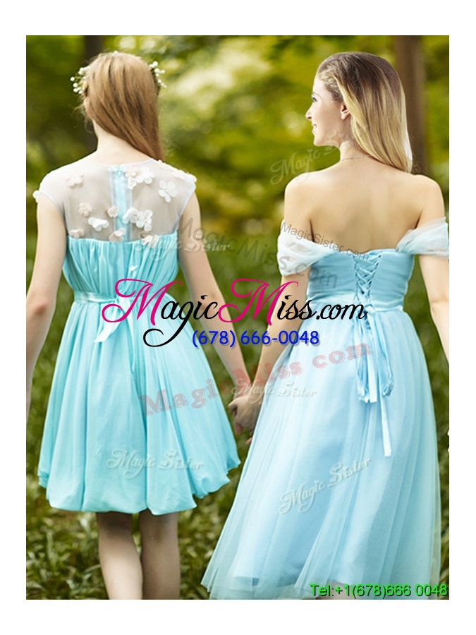wholesale most popular light blue bridesmaid dress with appliques for spring