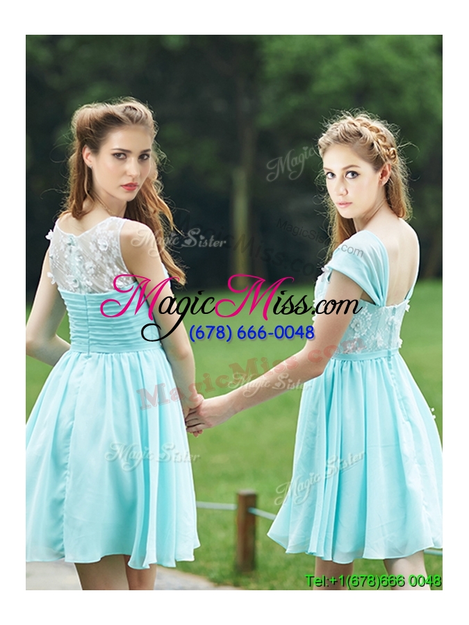 wholesale classical mint short bridesmaid dress with appliques and belt