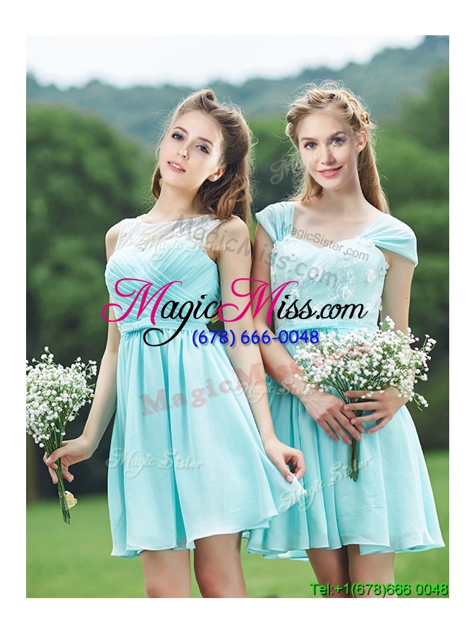 wholesale classical mint short bridesmaid dress with appliques and belt